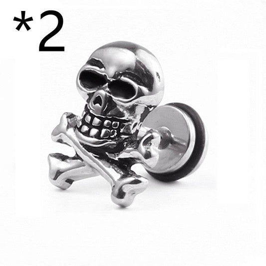 Cross-Border E-Commerce Youpin Titanium Steel Skull Punk Hip Hop Rock Tide Dumbbell Earrings Earrings Men And Women Personality Jewelry - Mubimart