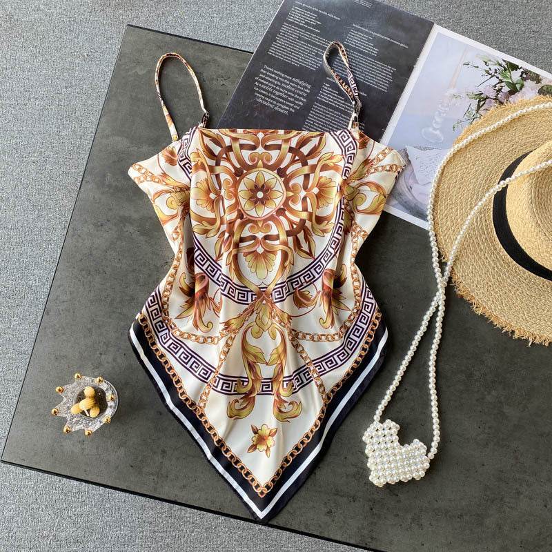 Abdominal Camisole Print Open-Back Top - Mubimart