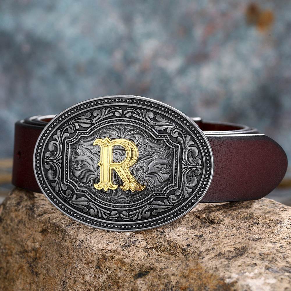 Men's And Women's Floral Letter Buckle Belts - Mubimart