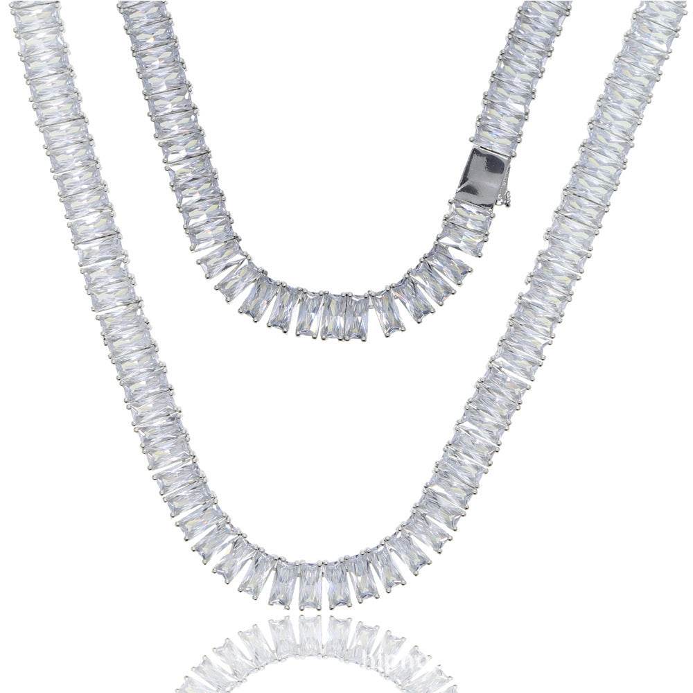 Mens Fashion Simple Rectangular Zirconia Hip Hop Necklace - Mubimart