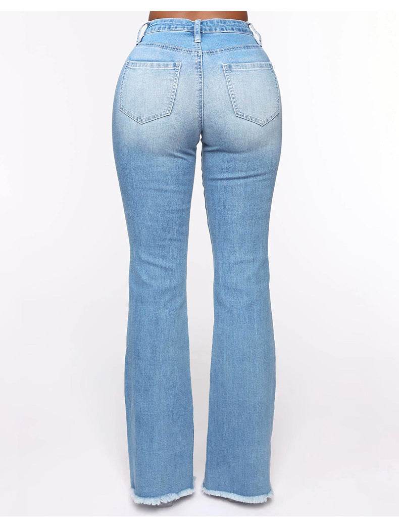 Women's Stretch Ripped Flared Jeans - Mubimart