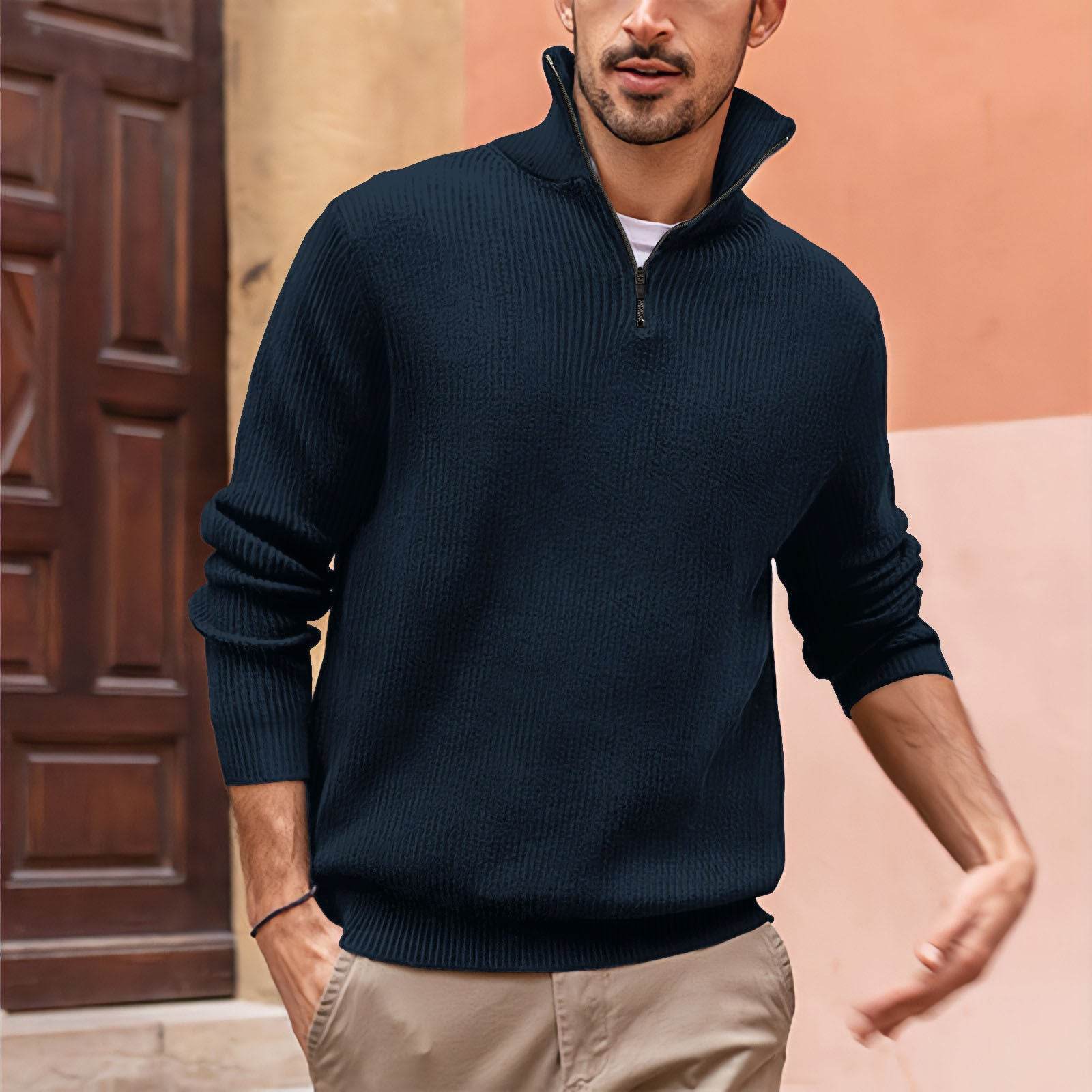 New POLO Zip High Neck Men's Polo Shirt - Mubimart