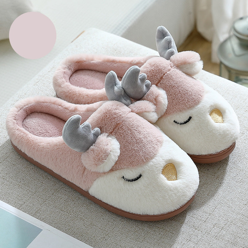 Christmas Shoes Winter Home Slippers Elk Plush Bedroom Slipper House Shoes For Women Men - Mubimart -  