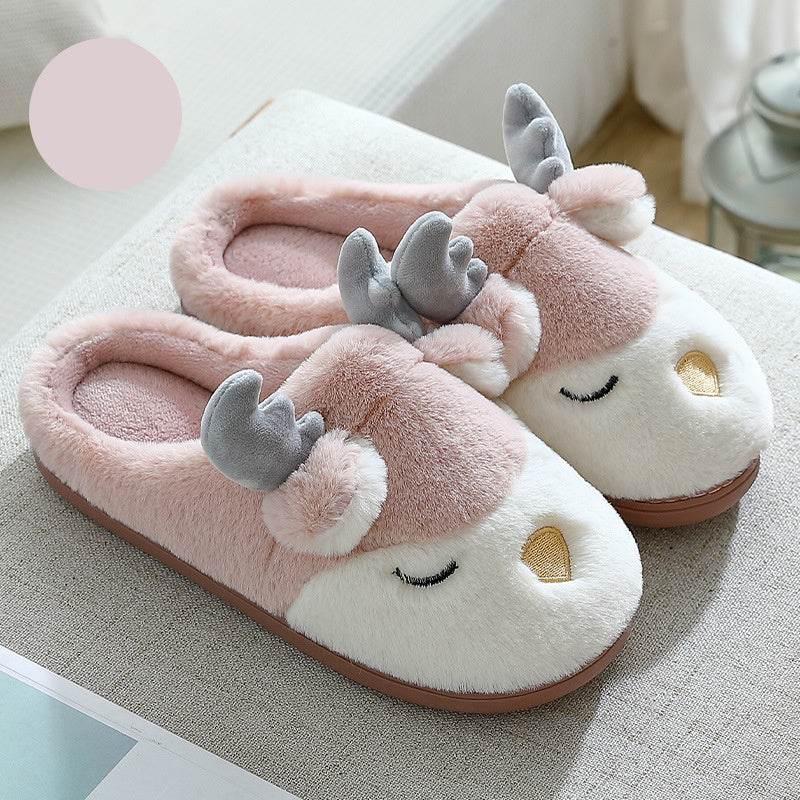 Christmas Shoes Winter Home Slippers Elk Plush Bedroom Slipper House Shoes For Women Men - Mubimart