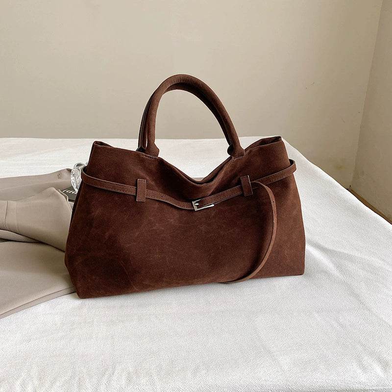 2025 Hot Sale Decorative Design Solid Faux Suede Handbag Large Capacity Casual Tote Bags For Women Tote Design Portable Shoulder Bag - Mubimart