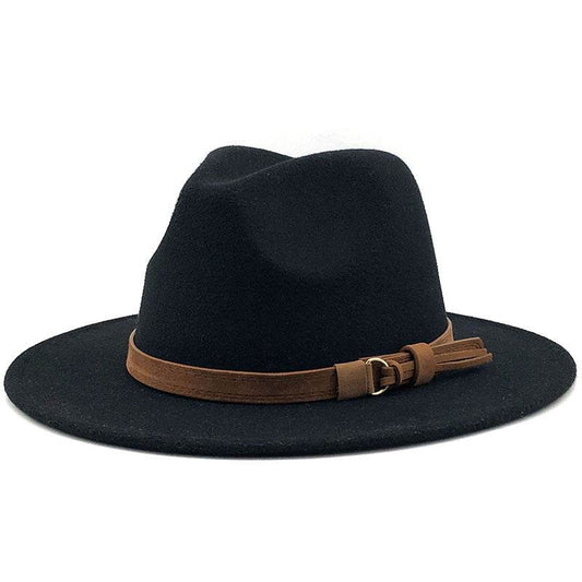Simple Church Hat Suede Belt Woolen Hat British Style Fedora Hat Wide Brim Hat Women's Autumn And Winter Top Hat - Mubimart