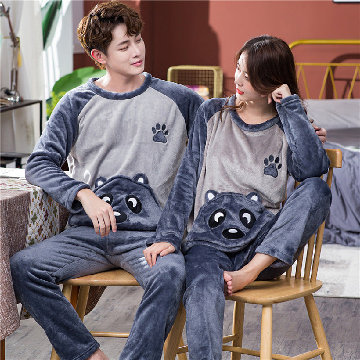 Female Spring, Autumn, Winter Coral Plush Couple Nightwear - Mubimart -  