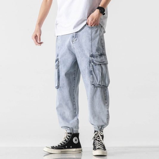 Fashionable Multi-pocket Cargo Jeans - Mubimart