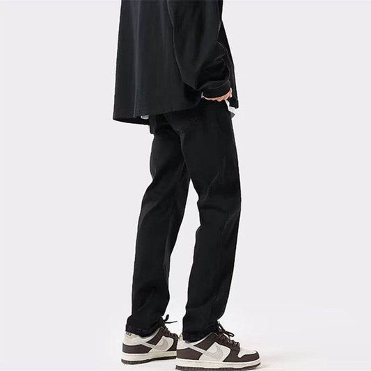 Men's Slim-fit Pure Black Straight Jeans - Mubimart