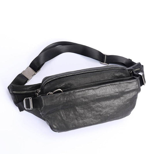 Leather Fanny Pack Multifunctional Sports Oxskin Casual Fashion Crossbody Bag - Mubimart