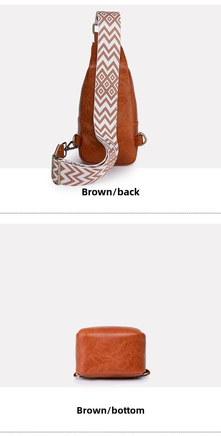 Women Chest Bag Sling Bag, Guitar Strap Small Crossbody PU Leather Satchel Daypack - Mubimart