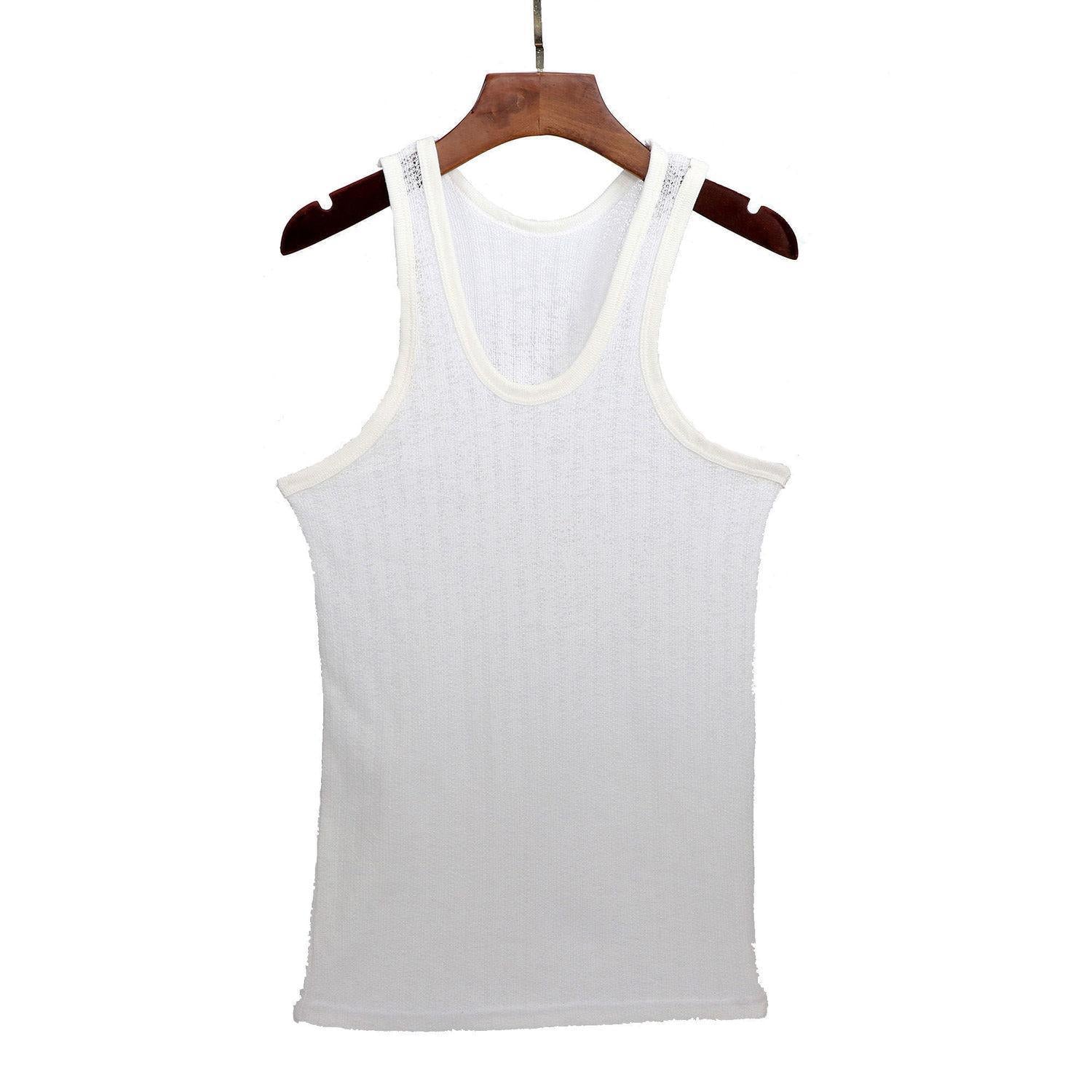 Summer Men's Sleeveless Round Neck Hollow Undershirt