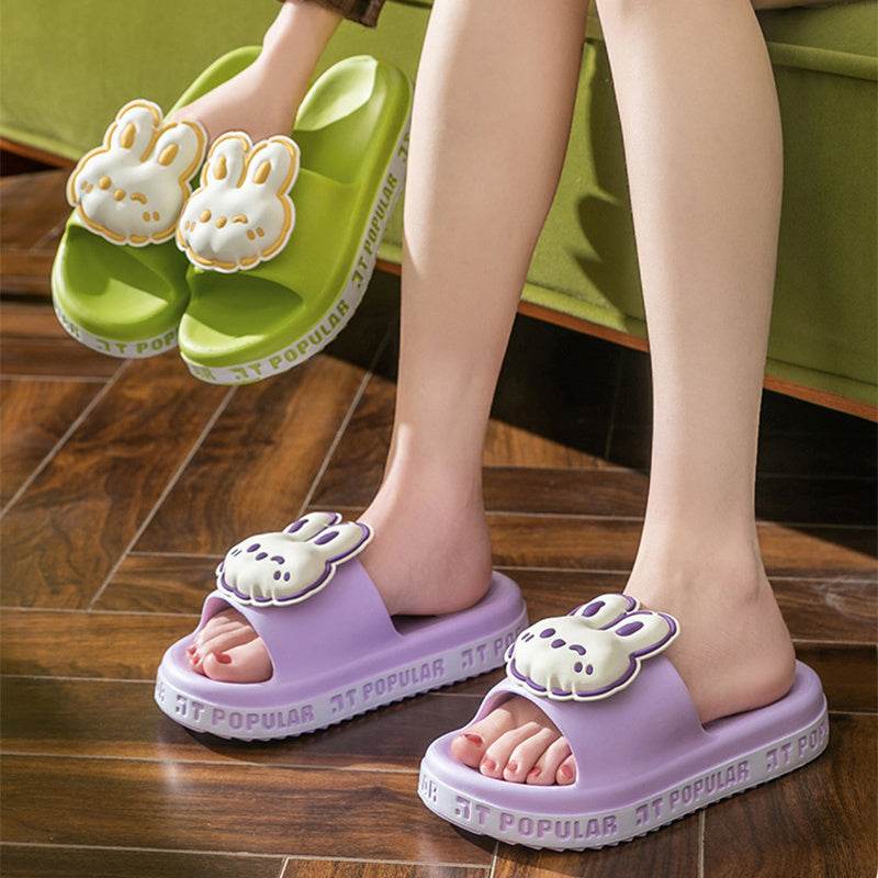 Cute Rabbit Slippers For Women Summer Fashion Letter Garden Shoes Indoor Anti-Slip Floor Bathroom Bathing Home Slipper - Mubimart