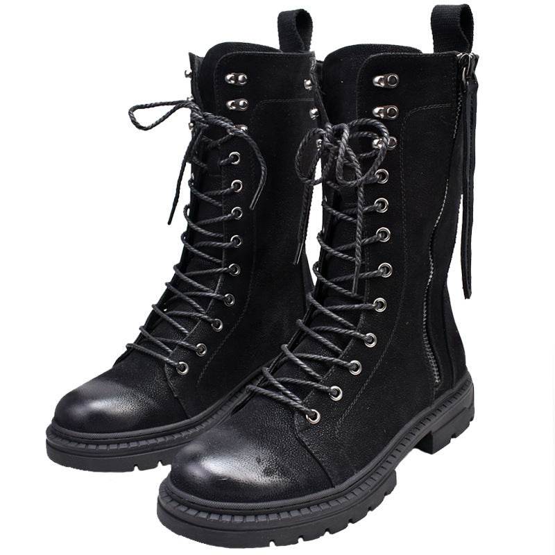 Martin Boots Round Toe Middle Tube Leather Boots Men's Cowboy Boot - Mubimart
