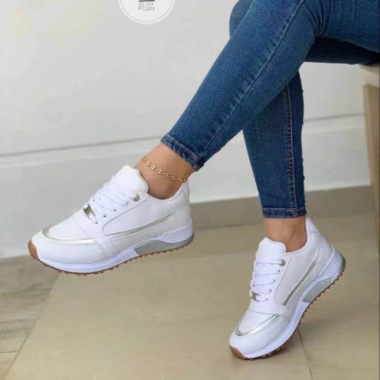 Casual Lace-up Flat Shoes Women Shallow Round Toe Sports Walking Sneakers - Mubimart
