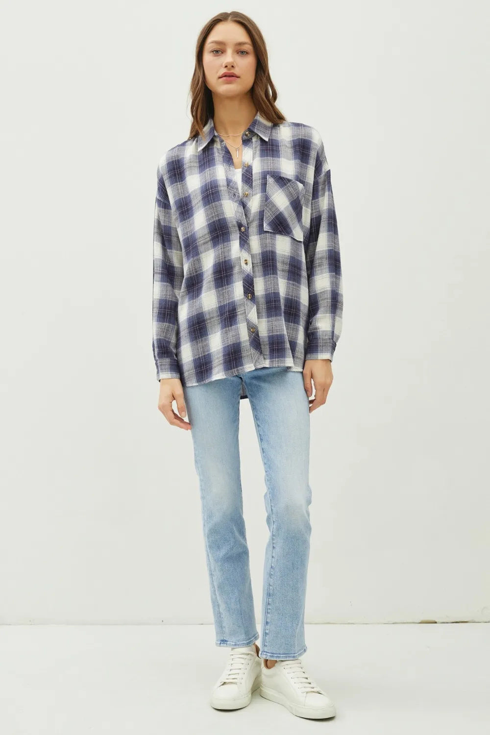 Be Cool Plaid Flannel Button Down Shirt With Chest Pocket