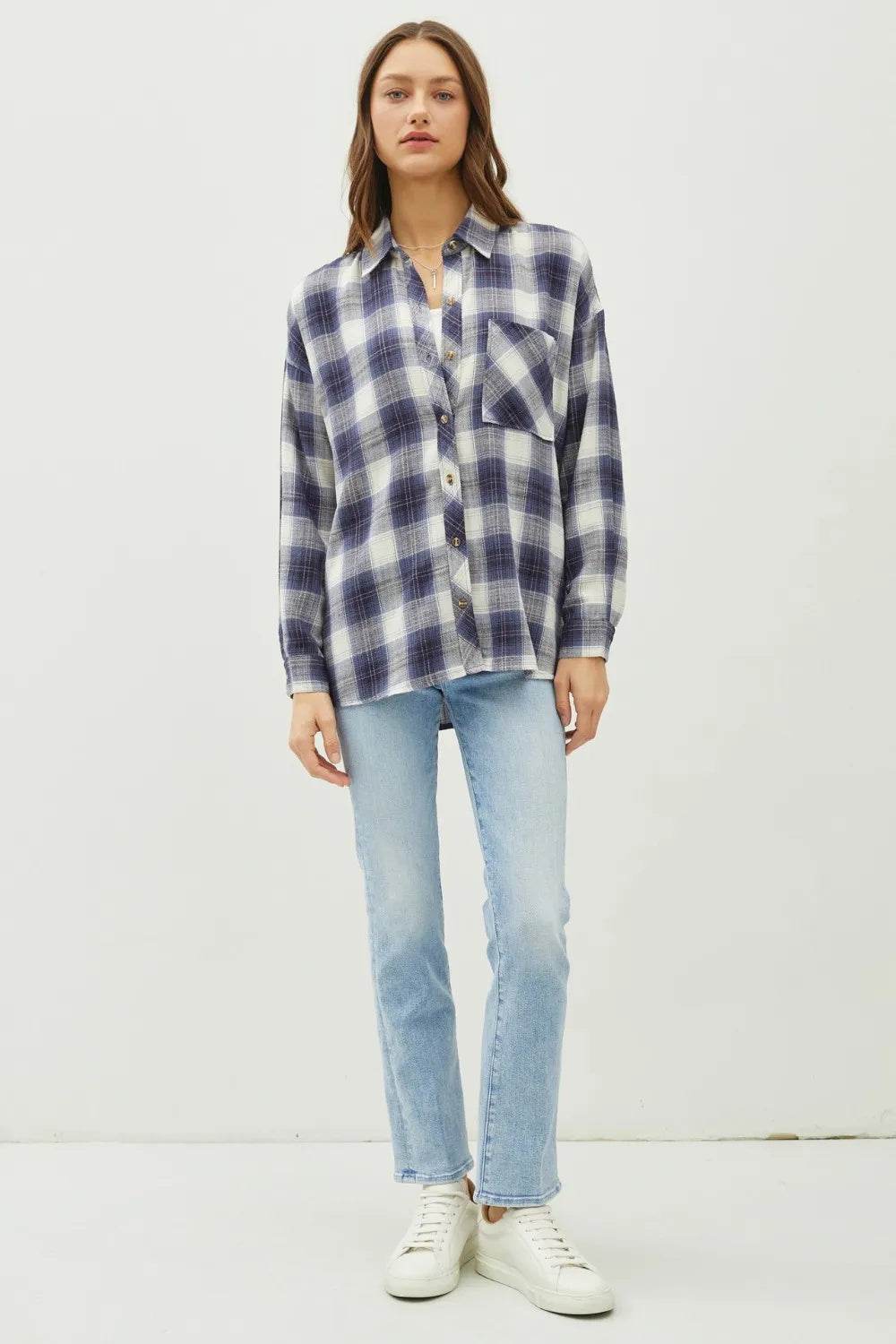 Be Cool Plaid Flannel Button Down Shirt With Chest Pocket - Mubimart