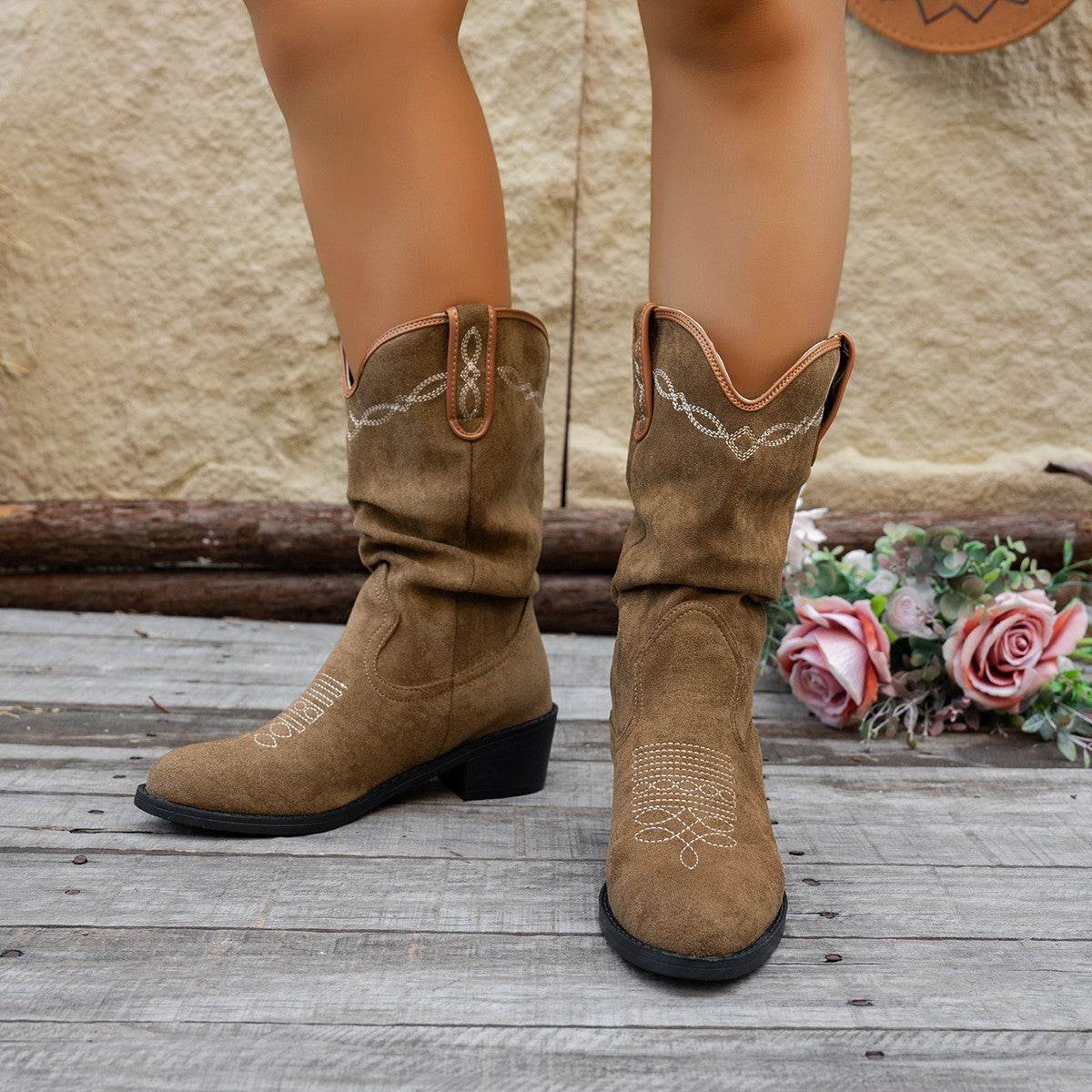 Vintage Embroidery Western Cowboy Boot Women - Mubimart