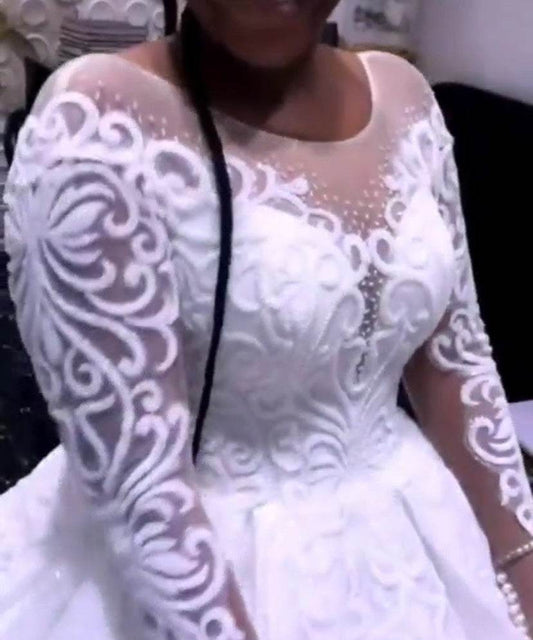 Wedding Gown Plus Size Illusion Bridal Dresses Full Sleeve - Mubimart
