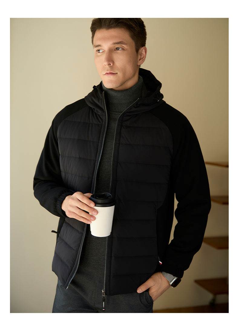 Men's Down Jacket Hooded Thin Stitching Casual Jacket - Mubimart