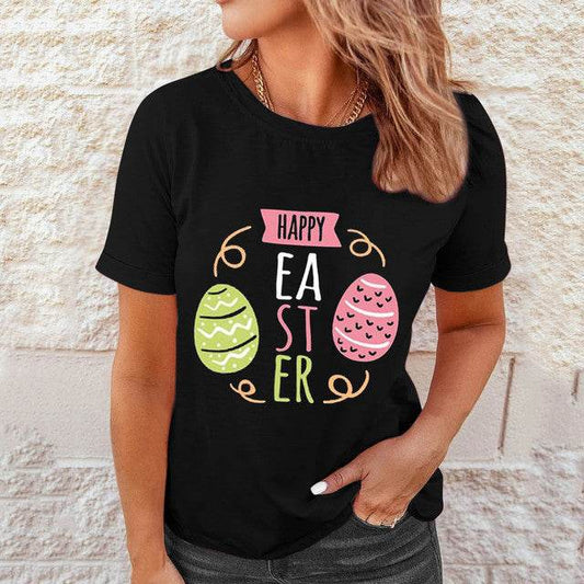 Shirts Women Easter Printed Casual Blouses Short Sleeve Tees - Mubimart