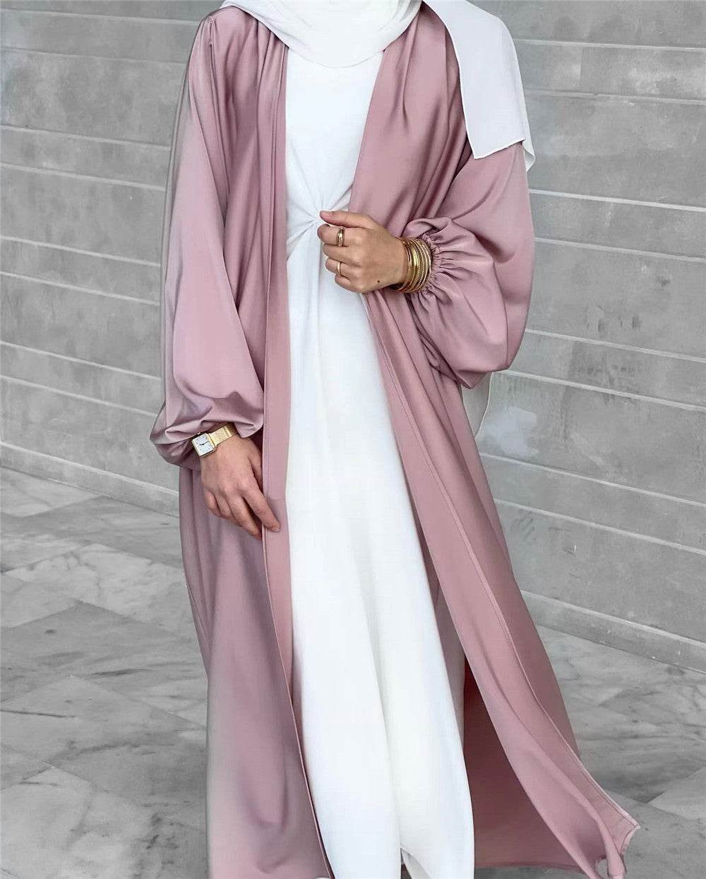 Women's Drawstring Sleeve Plus Size Cardigan Robe - Mubimart