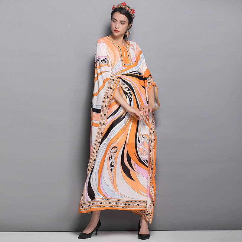 Plus Size Women's New Printed Long Skirt Loose Robe - Mubimart