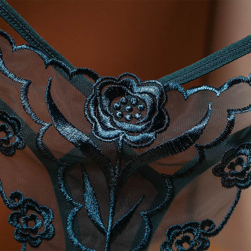 Lace Thong Panties Underwear Ladies Embroidered Floral Thong Panties Womens - Mubimart
