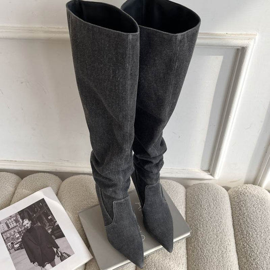 Retro Hot Girl Cowboy Boot Stiletto Heel Pointed Boots - Mubimart