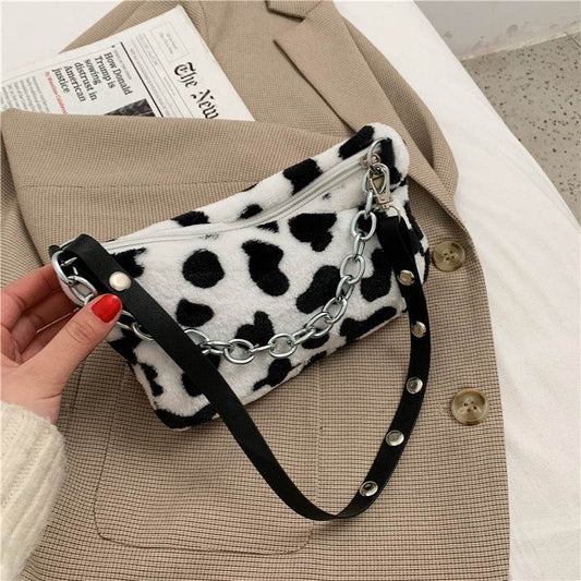 Leopard Pattern Plush Bag Personality Diagonal Women Bag Chain Bag Bag Shoulder - Mubimart