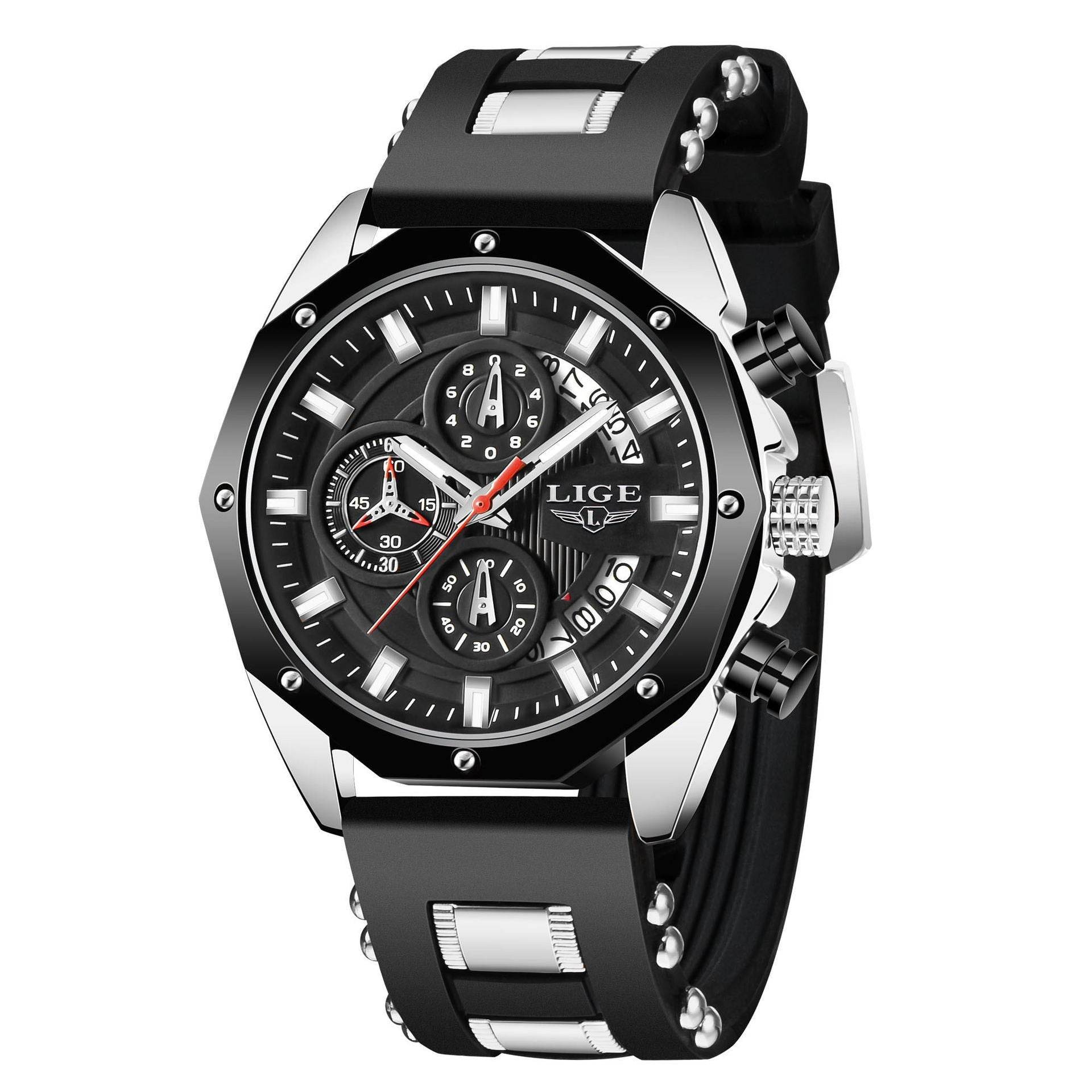 Fashion Mens Watches Top Brand Luxury Silicone Sport Watch Men Quartz Date Clock Waterproof Wristwatch Chronograph - Mubimart