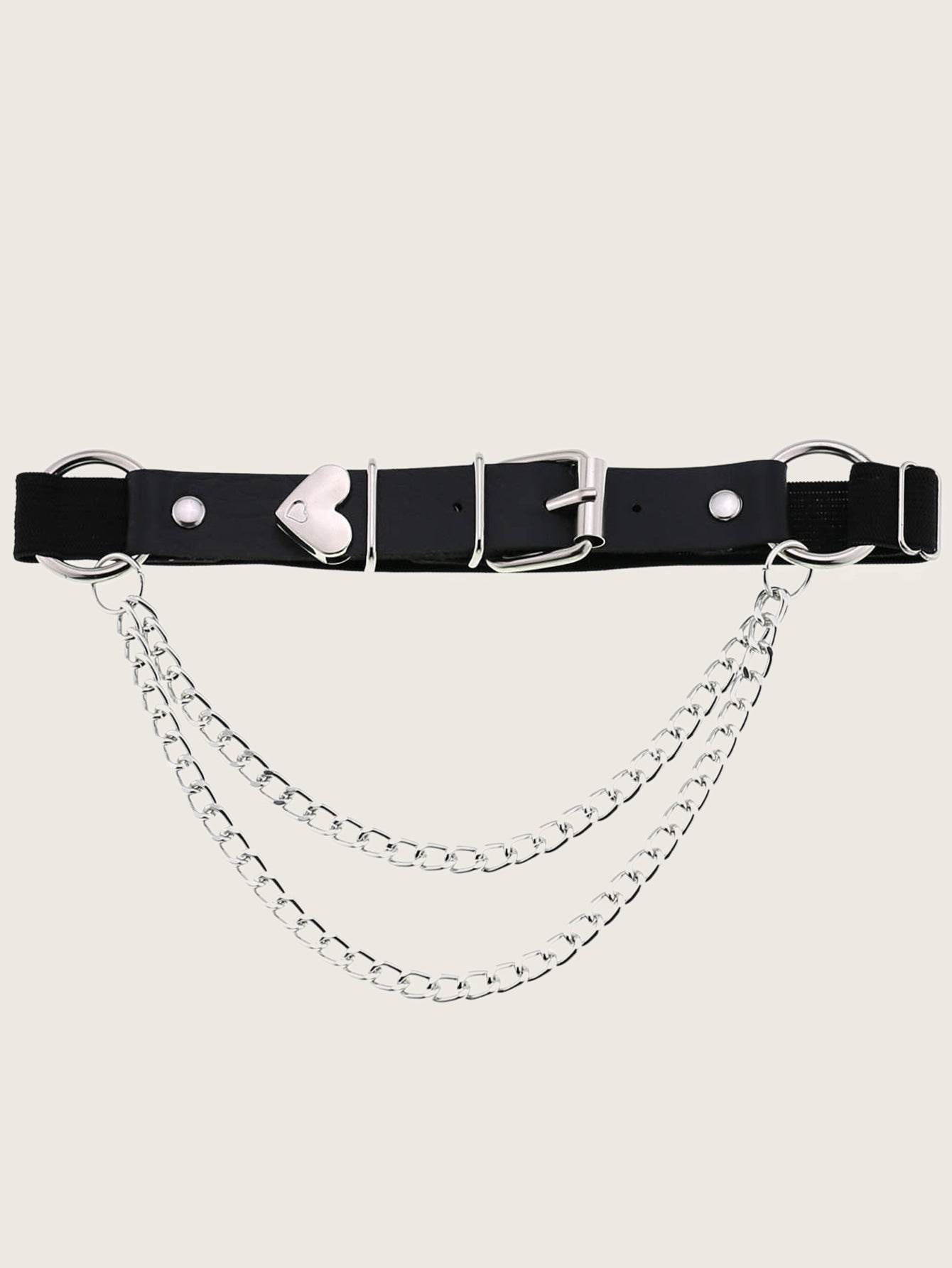 A Sex Heart Chain Elastic Leather Irregular Garter Belt - Mubimart
