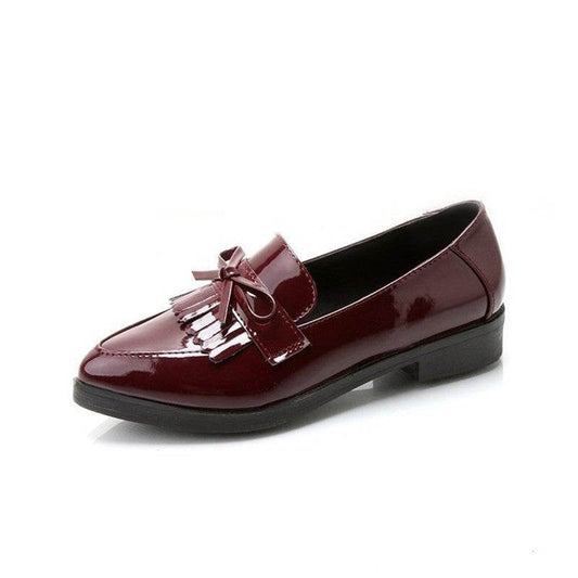 British Style Tassel Bow Flat Single Shoes Pointed Toe Flat Heel - Mubimart