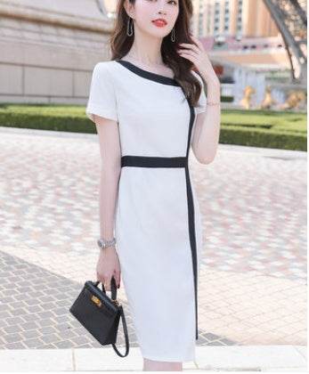Slim, Thin Waist Retro Hong Kong Flavor Wrap Work Clothes One-piece Dress - Mubimart