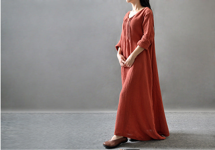 Artistic Texture Linen Robe Plus Size Dress - Mubimart -  