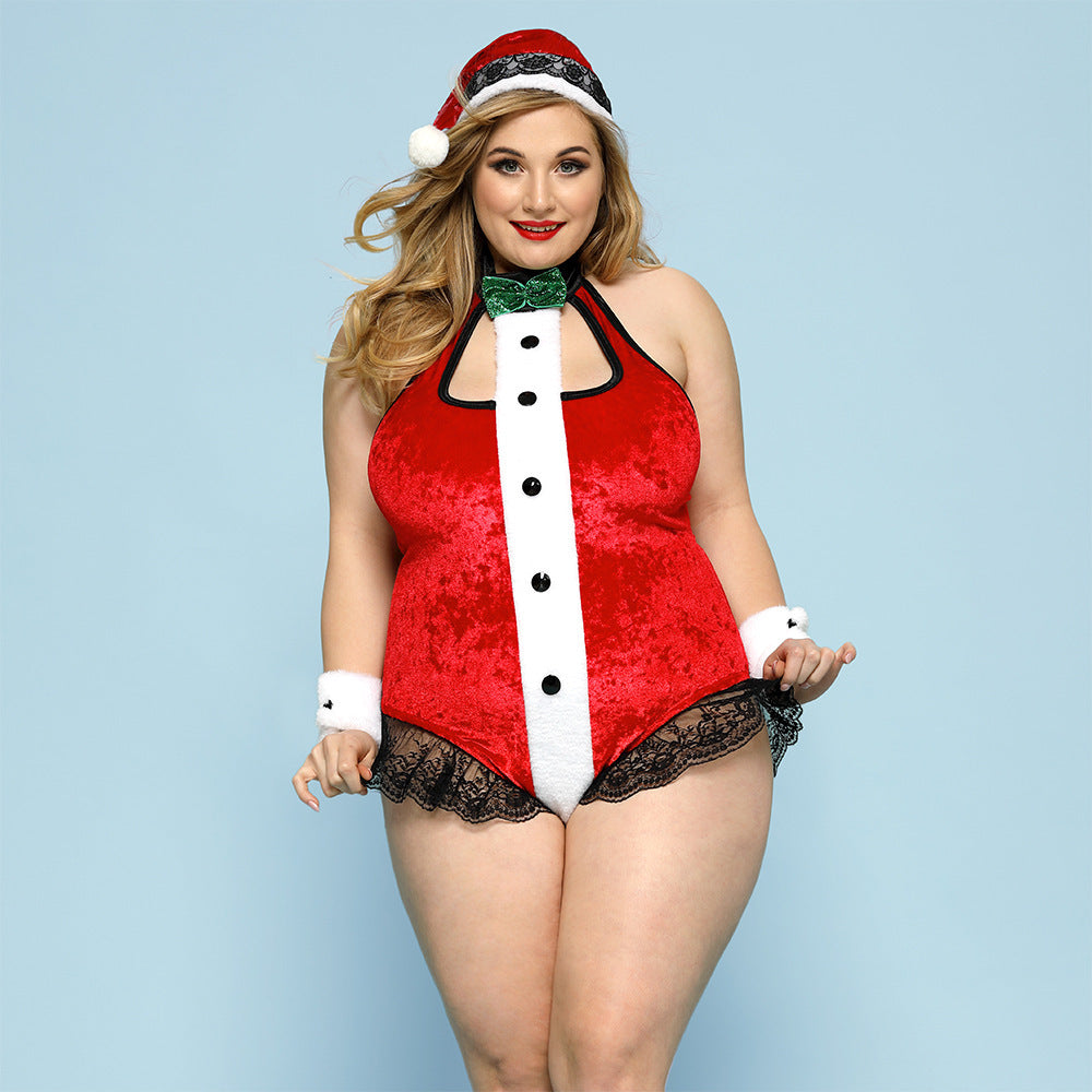 Large Size Christmas Red One-piece Sexy Lingerie - Mubimart -  