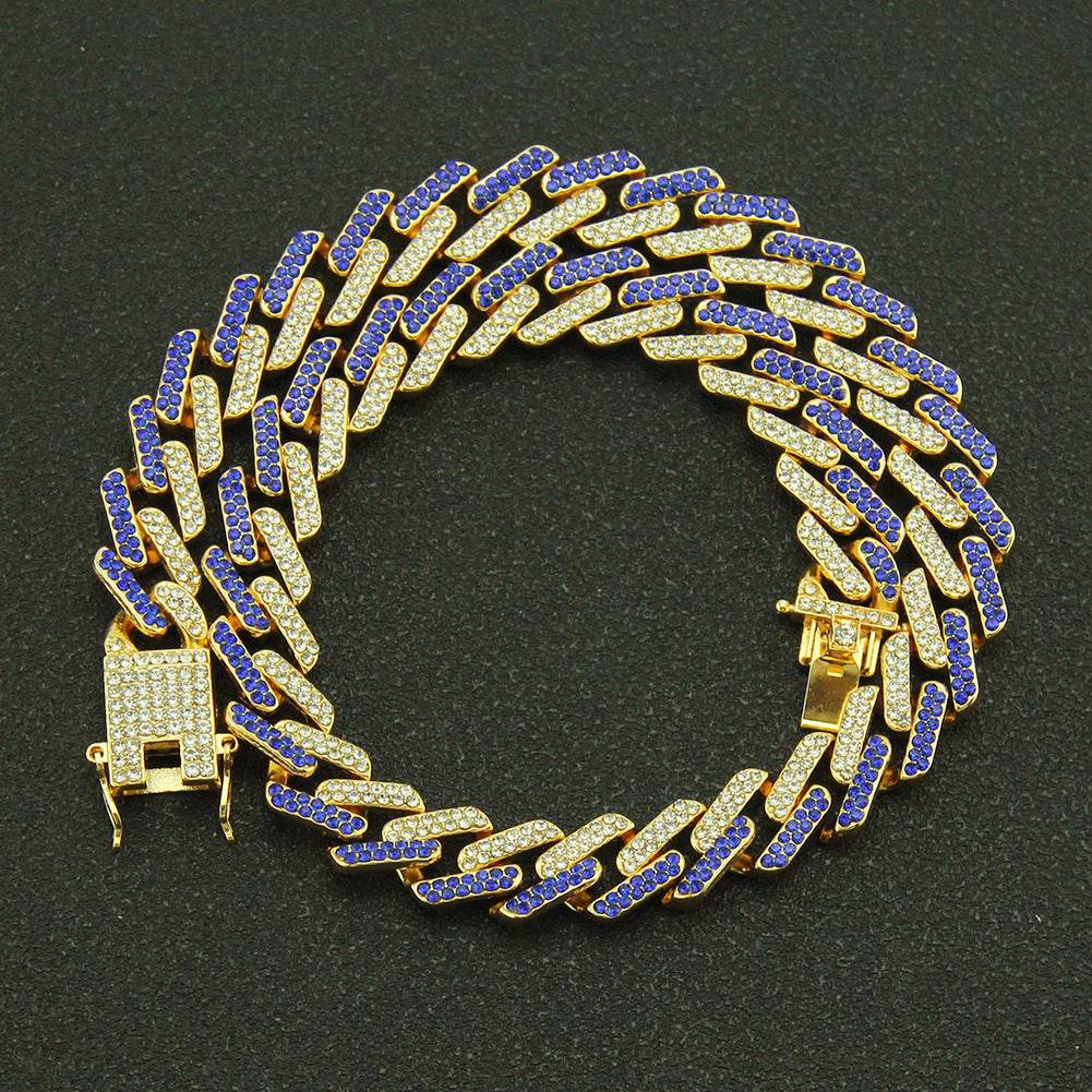 Mens Fashion With Colored Diamonds Geometric Square Cuban Chain Necklace - Mubimart