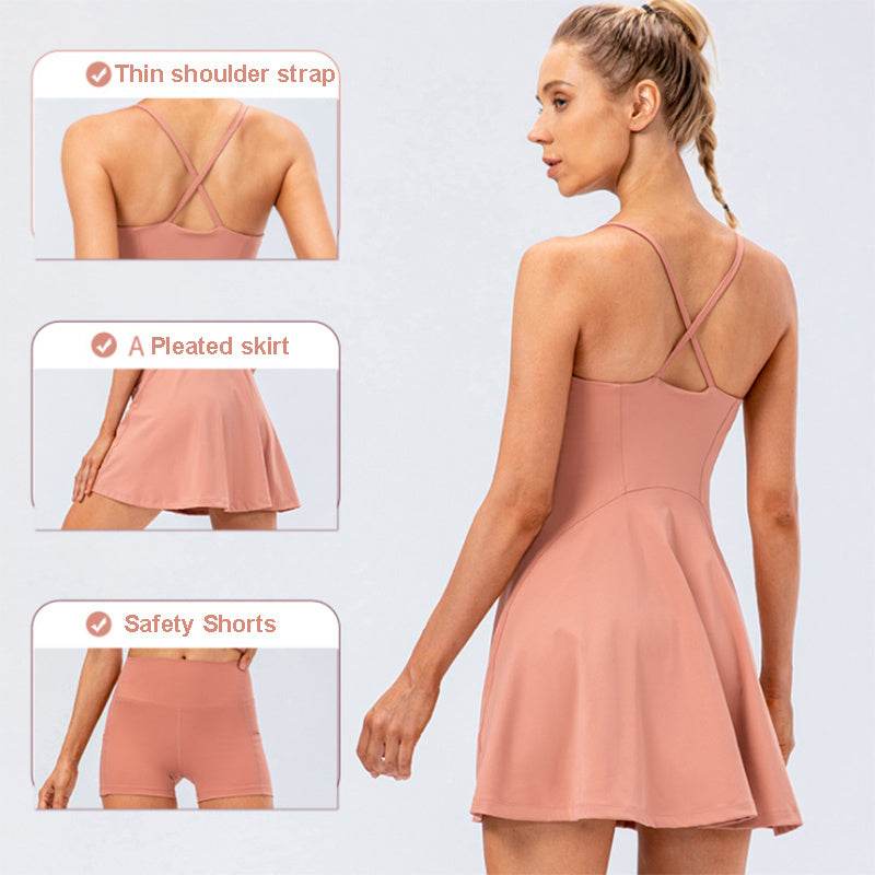 Women Tennis Yoga Skirt High Stretch Soft Nylon Sports Badminton Golf Dress And Fitness Shorts 2 Pcs Set Workout Casual Clothing - Mubimart