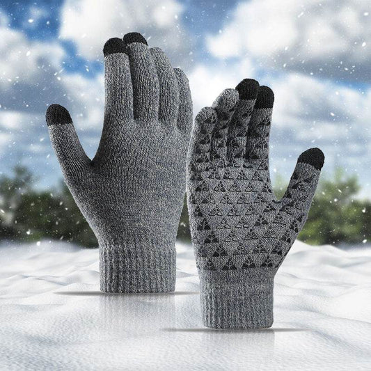 Winter Knitted Gloves For Men And Women Warm Cycling Anti-Cold Anti-Slip Triangular Offset Warm Gloves - Mubimart