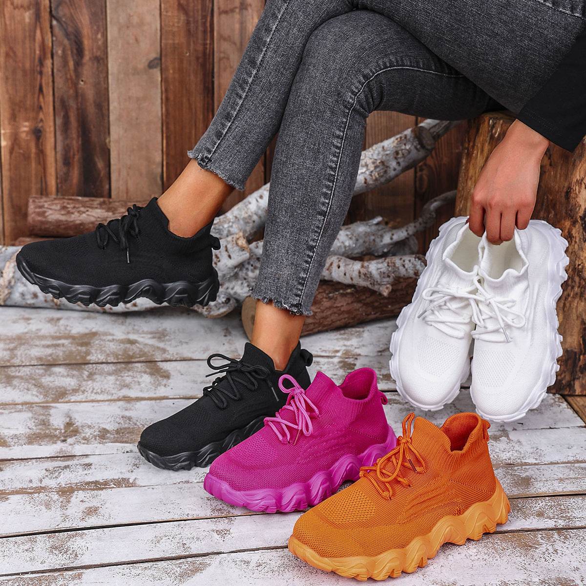 Lace-up Sneakers Lightweight Breathable Mesh Shoes Slip-on Running Walking Shoes For Women - Mubimart