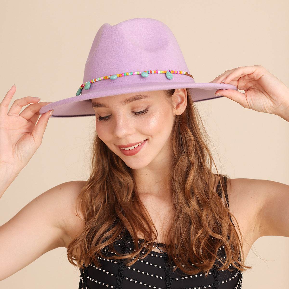 Western Cowboy Hat Woolen Cow Head Purple Women's Fedora Hat - Mubimart