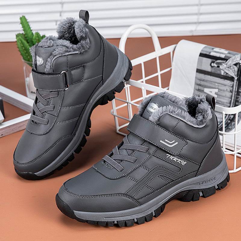 Winter Boots Women Men Warm Plush Velcro Snow Boots Climbing Hiking Shoes - Mubimart