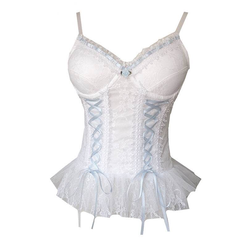 French Retro Lace Corset Sling Top Women - Mubimart
