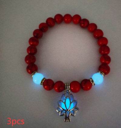 Energy Luminous Lotus Natural Stone Bracelet Yoga Healing Luminous Glow In The Dark Charm Beads Bracelet For Men Women Prayer Buddhism - Mubimart