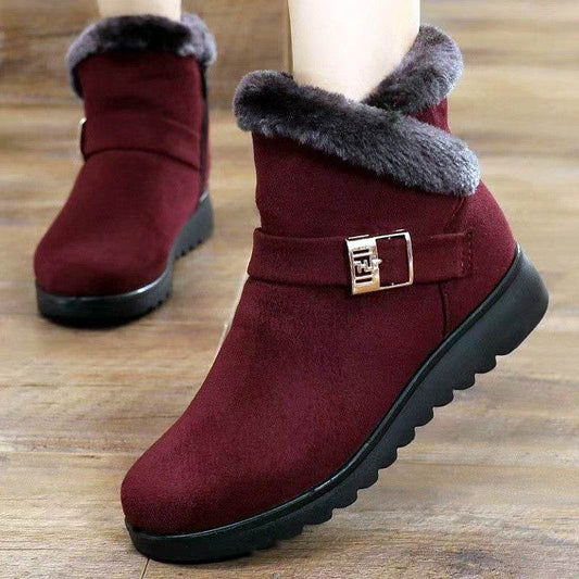 Winter Boots Women Warm Plush Snow Boots Zipper Comfort Flats Shoes - Mubimart