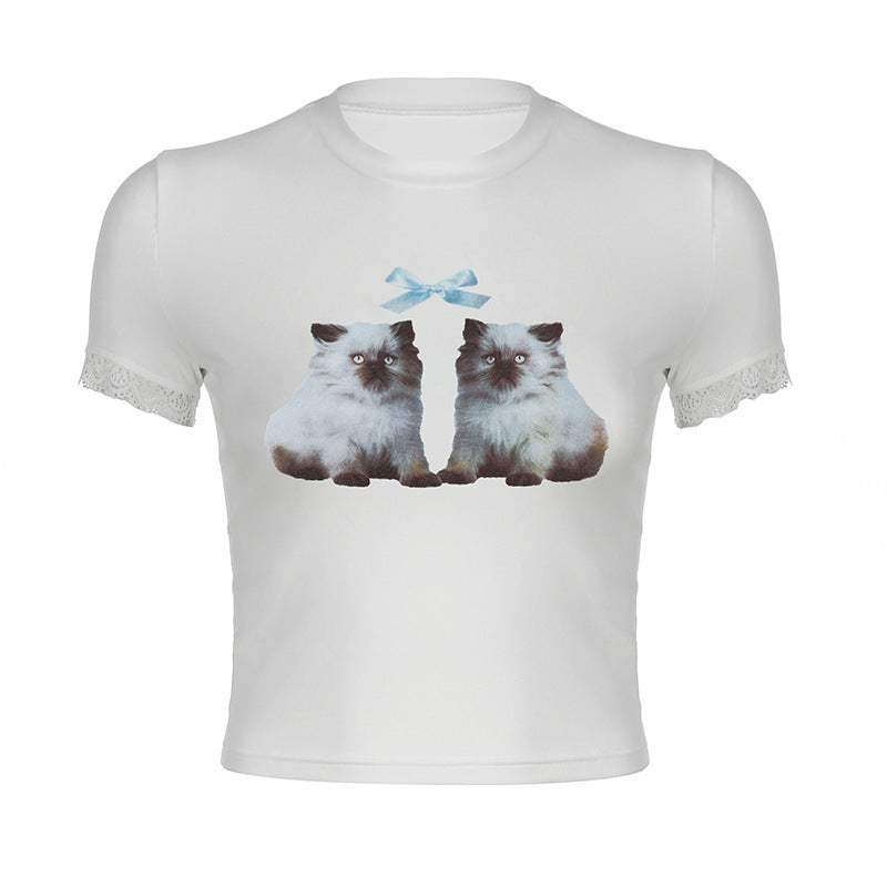 Fashionable All-match Cat T-shirt For Women