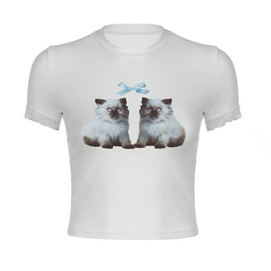 Fashionable All-match Cat T-shirt For Women - Mubimart