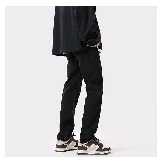 Men's Slim-fit Pure Black Straight Jeans - Mubimart