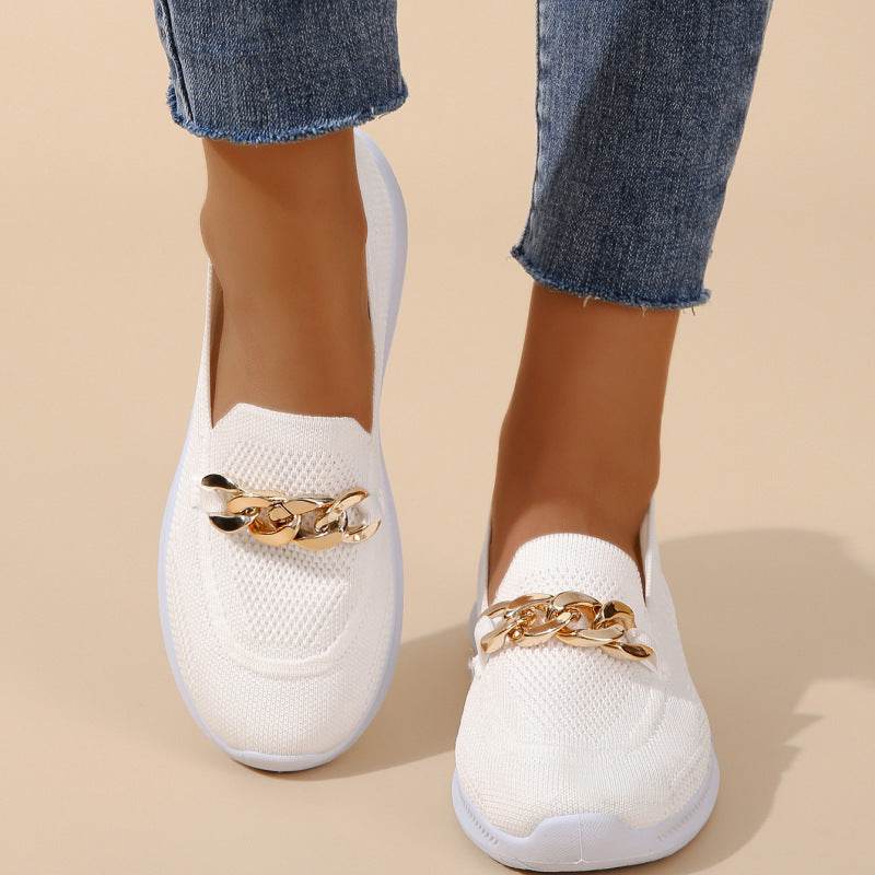 Chain Flats Shoes Women Mesh Sports Walking Shoes - Mubimart