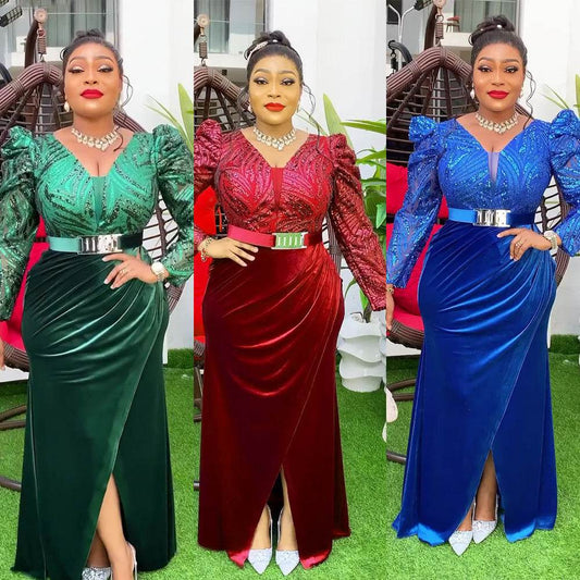 Women's Plus Size Flannel Sequined Party Dress - Mubimart